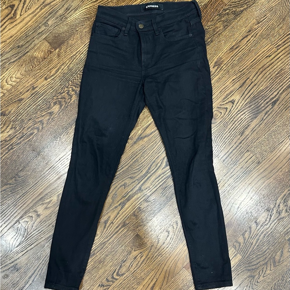 Express Jet Black Denim Jeans- legging, mid-rise
